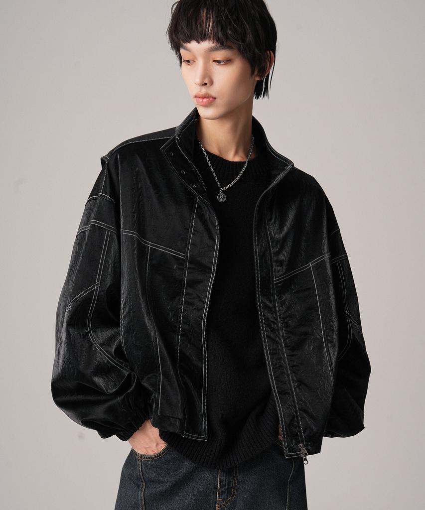 Avandress Stitch Art Leather Jacket Black