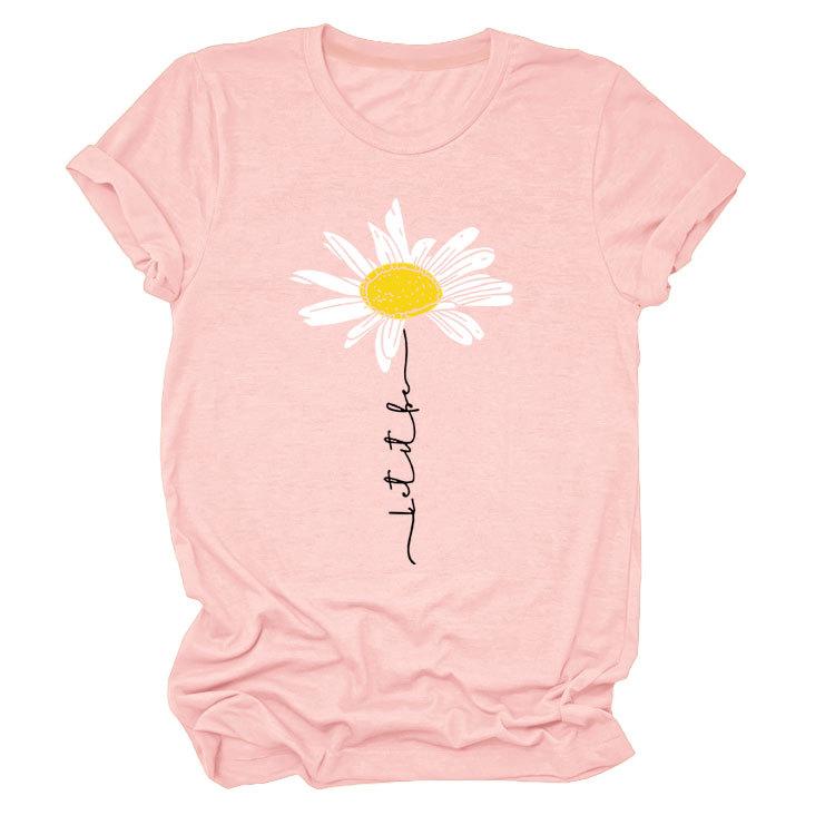 Sommer Rundhals 3D Gänseblümchen Print Top Modische Lässige Kurzarm Damen T-Shirts