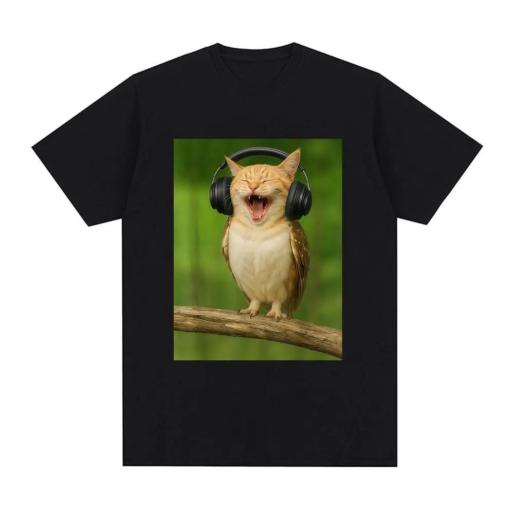

Funny Meowl Meme T-shirts Cat Owl Headset Men Women Clothing Fashion Harajuku Short Sleeves Cotton Summer Oversized S