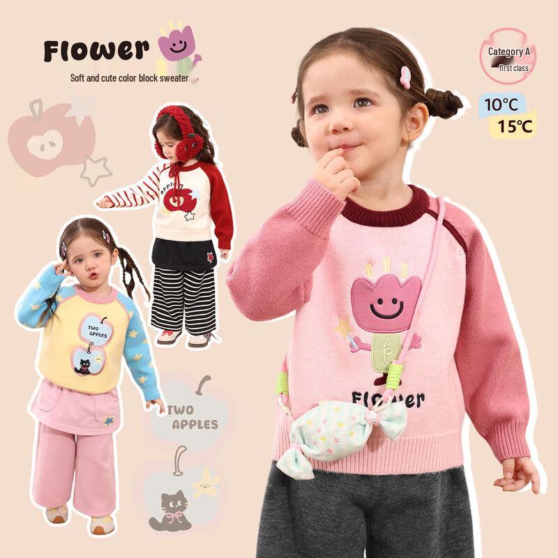 LUSON Girls Cartoon Knitted Pullover Sweater 110