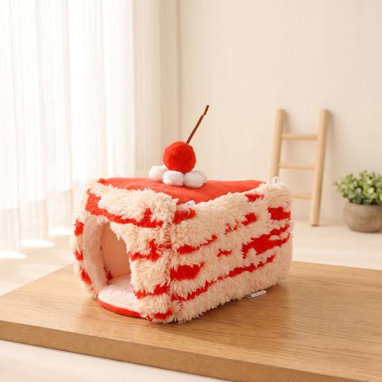 Winter Warm Hamster Hideout Triangular Cake Bed, Plush Hanging Hammock, Cozy Cave Pet for Gerbils Cage Accessory Small Pets Guinea Pig Hedgehog Parrot
