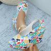 Fashion Women Sandals Thick Heel Painted Colorful Sandals Women Summer Large Size Roman Buckle Sandals Comfortable Rubber Sole Shoes