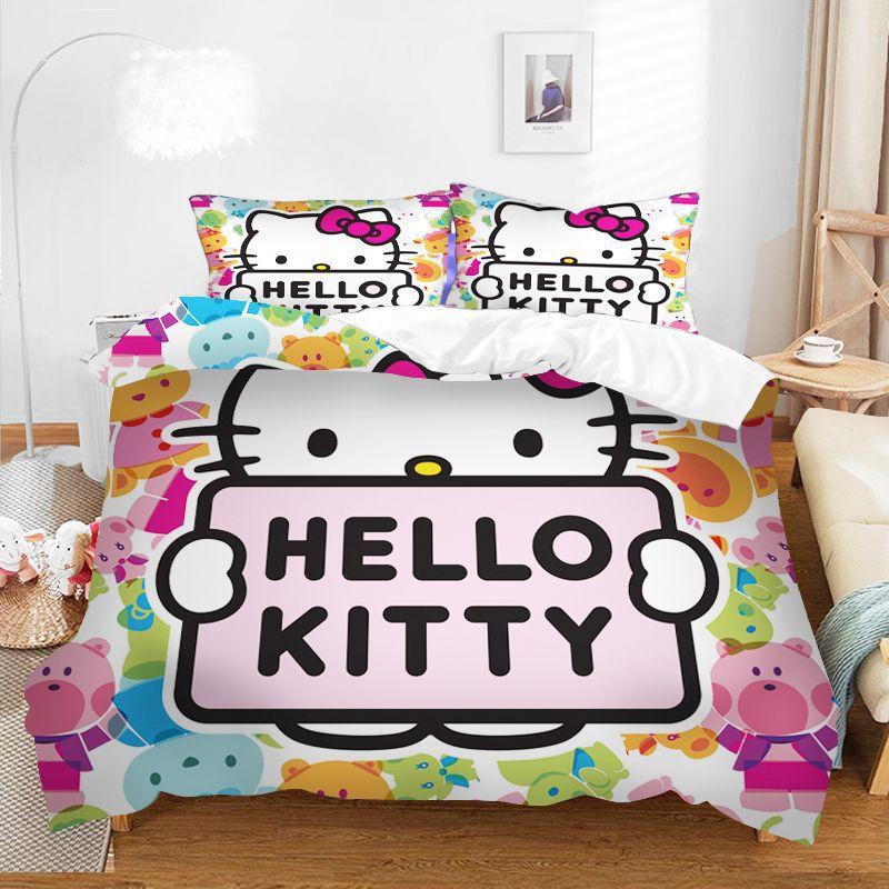 Sanrio Hello Kitty Bedding Sets Comforter Quilt Bed Cover Duvet Cover Pillow Case 2-3 Pieces Sets Bedroom Decor Home Supplies