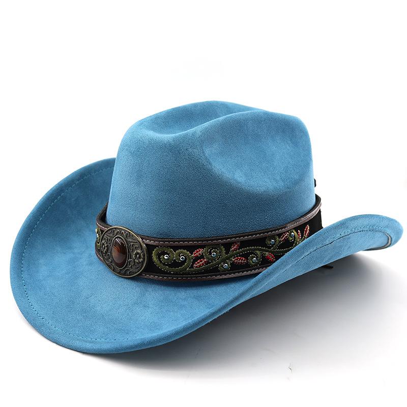 Freedom Outdoors Women's Milk White Vintage Suede Western Cowboy Hat Woolen Jazz Hat Men's And Ethnic Style Autumn And Winter Felt Hat Wide Brim Hat 56-58Cm