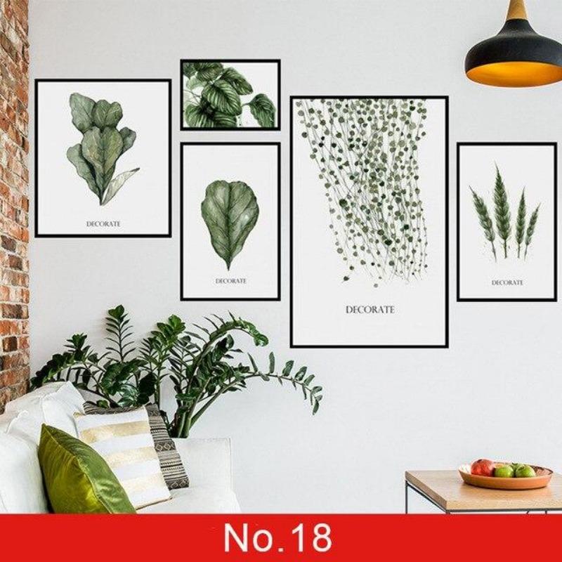 24 Styles Wall Stickers Decorated Tropical Green Leave Nordic Fresh Living Room Bedroom Stickers Plant Flowers Wall Decorations