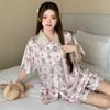 Premium Silver Powder Cartoon Ice Silk Pajamas Women'S Summer Short-Sleeved Loose And Comfortable Loungewear Set