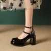 Red high heels women's new versatile skirt temperament thick heel Mary Jane single shoes
