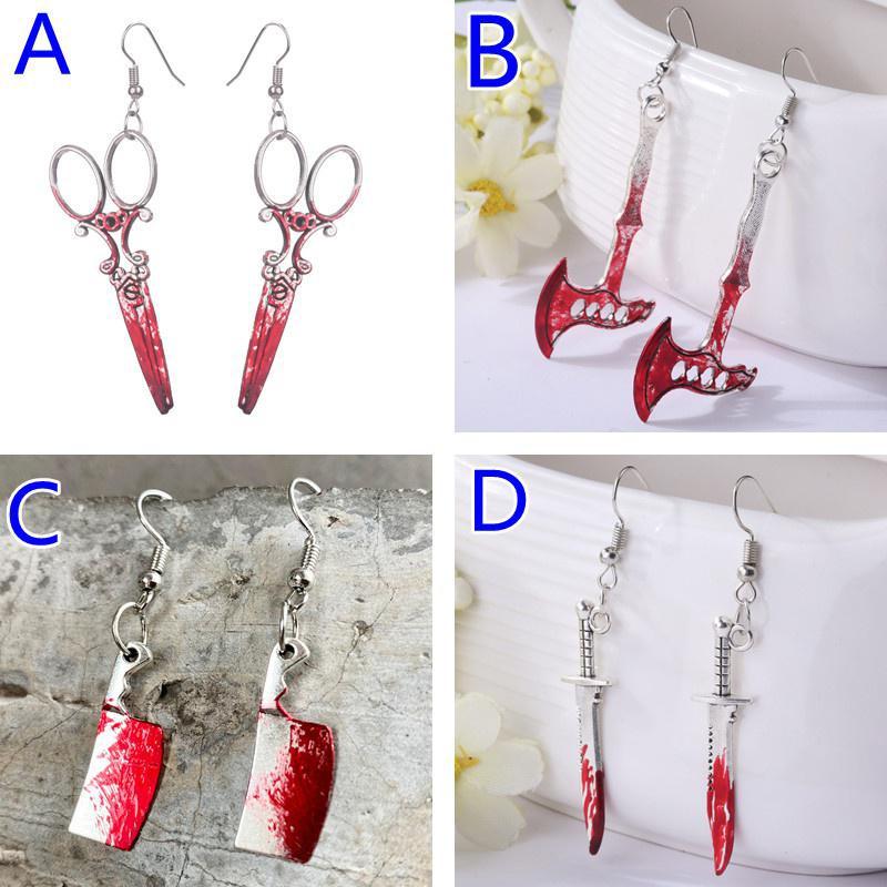 Ciseaux anti-taches de sang d'horreur, couteau tranchant, boucles d'oreilles pendantes d'halloween pour femmes, bijoux cadeaux de fête, nouvelle collection