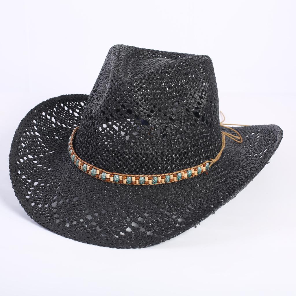 Beliebter europäischer und amerikanischer klassischer hohler westlicher Cowboyhut Herren- und Damen-Mode Urlaubs-atmungsaktiver Sonnenschutz-Strohhut