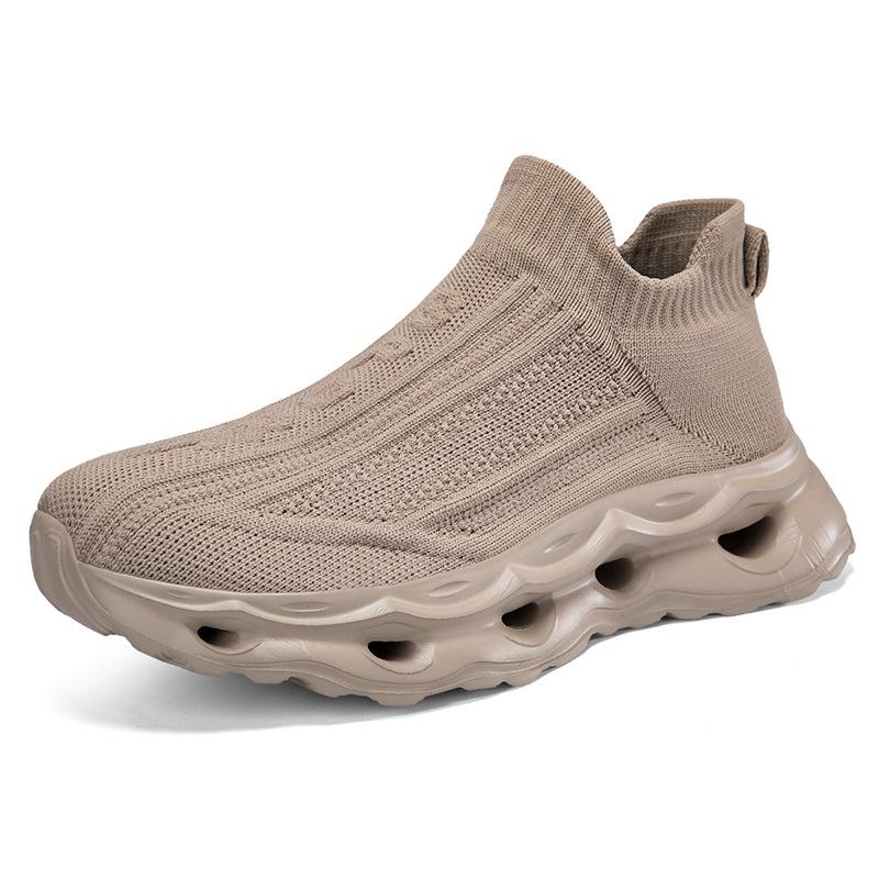 Fashion Four Seasons New Lazy Straight Casual Men's and Women's Shoes Knitted Mesh Breathable Thick Bottom Cushioned Running Shoes