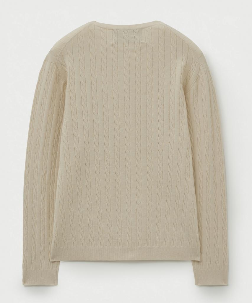 Seteo Plain Cable Crew Neck Knit Cream