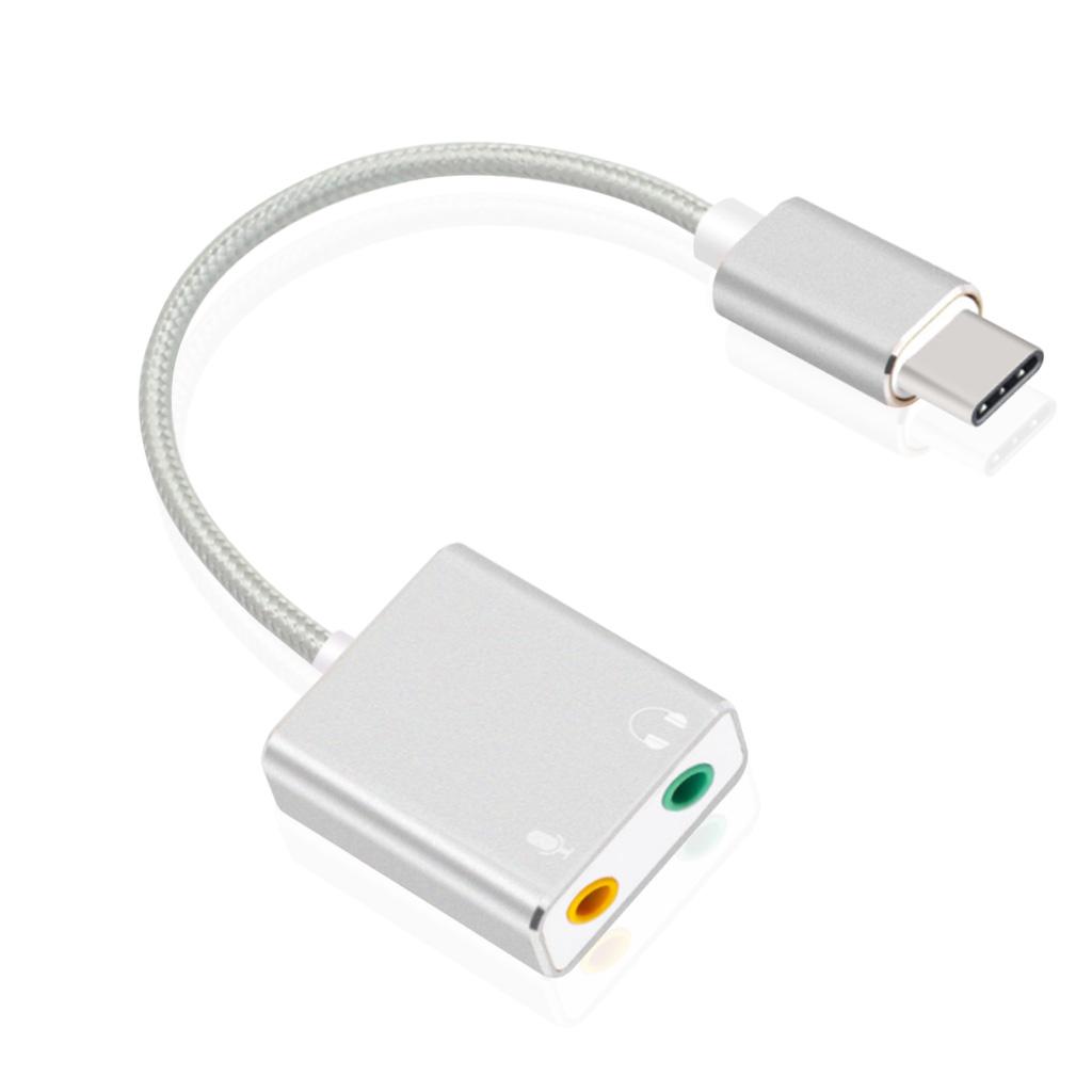 USB Type-C ljudadapter Extern stereoljudkort med 3,5 mm hörlurs- och mikrofonuttag Plug and Play Inga drivrutiner krävs