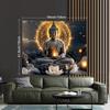 Buddha Lotos Wandteppich, Meditierender Buddha mit Goldenem Heiligenschein und Weißen Blumen, Spirituelle Wandkunst für Wohnzimmer Schlafzimmer Dekoration