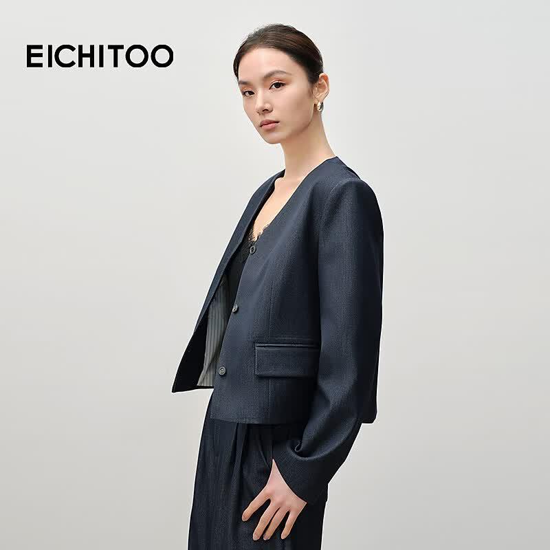 EICHITOO Women's V-neck Faux Denim Short Jacket