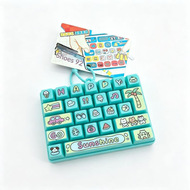 Cute 26-Key Keyboard Bubble Fidget Toy Cartoon Decompression Sensory Toy Portable Keychain Stress Relief Bag Pendant Gift