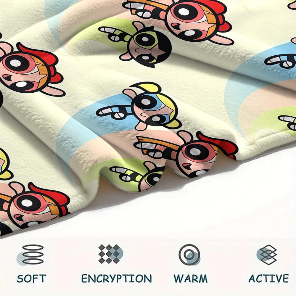 Powerpuff Girls Cute pattern Flannel Blanket, High quality Comfortable for All Seasons, Home Decor, Warmth and Comfort, Perfect for Gifts.