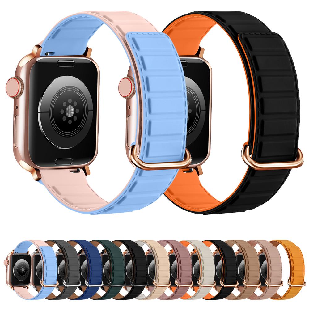 

Magnetic Buckle Strap For Apple Watch 8 7 Band 45mm 41mm 44/40mm For iWatch Serie 8 6 5 3 se Bracelet Silicone Sports Watchbands 38mm 40mm 41mm