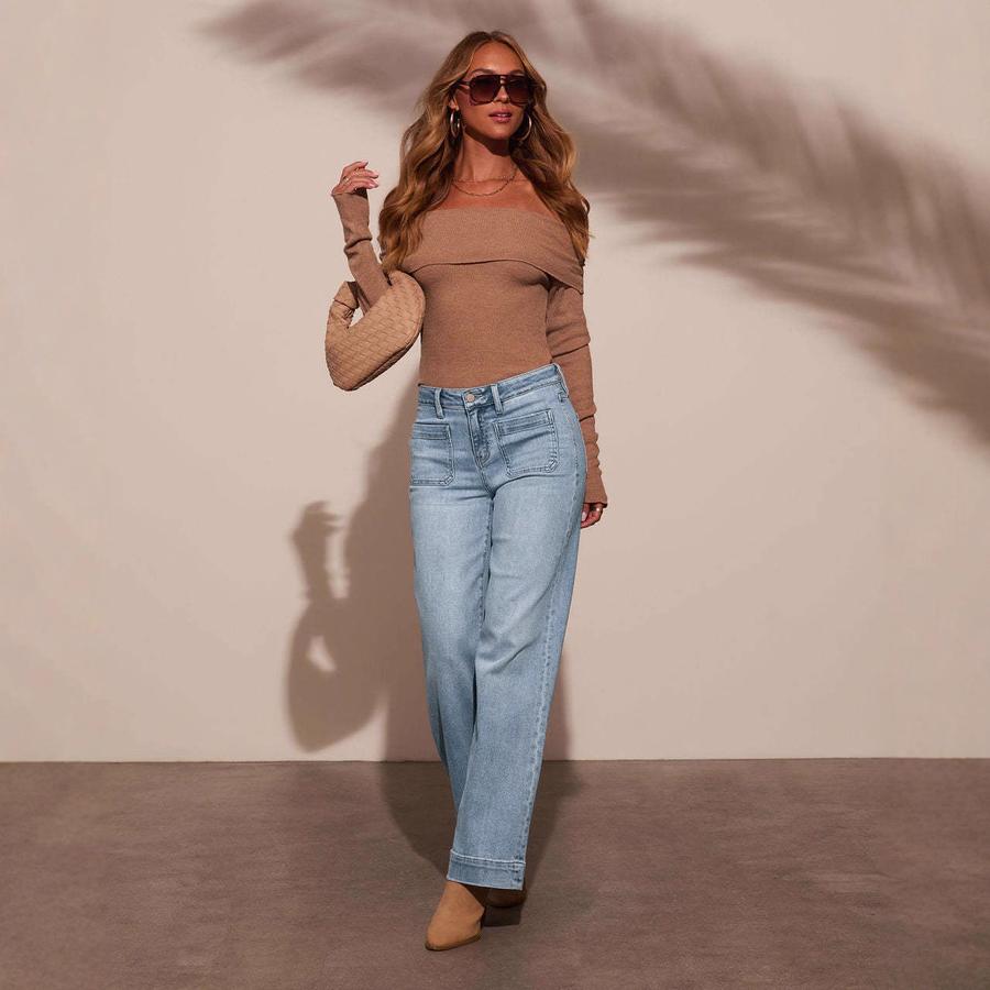 Dámské džíny s vysokým pasem Jaro Nový styl Slim Fit Široké nohavice Retro styl Rovné kalhoty