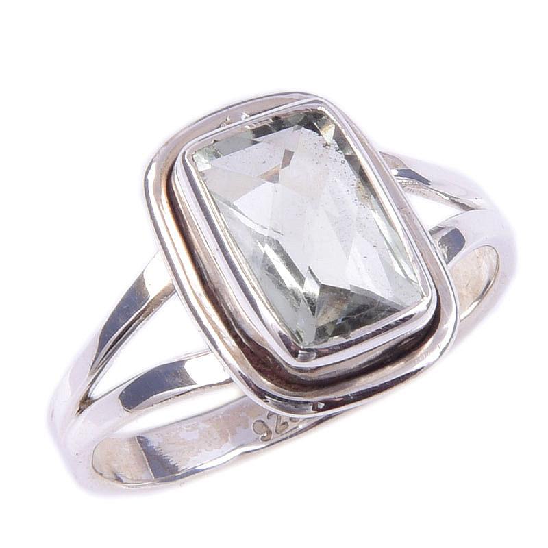 Natural Green Amethyst Gemstone Handmade 925 Solid Sterling Silver Ring S.7 B7d32