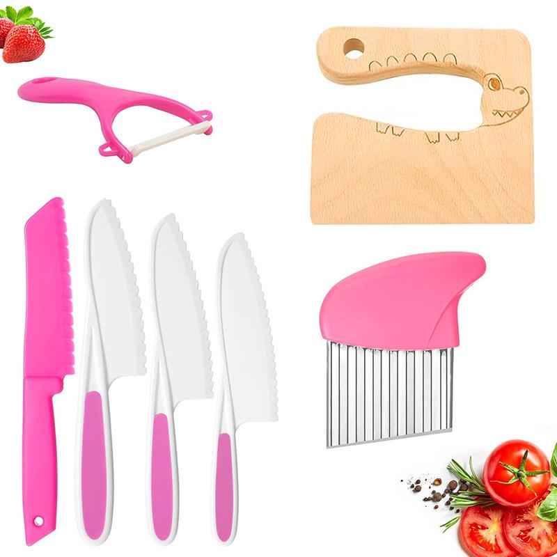 Kids' Safe Fruit Knife Set for Early Education with Folding Plastic Storage Basket