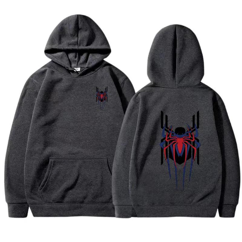 Autumn Winter Womens Hoodie Street Fashion Deep Red Spider Print Sportswear Casual Fun Loose Warm Hoodie Gift