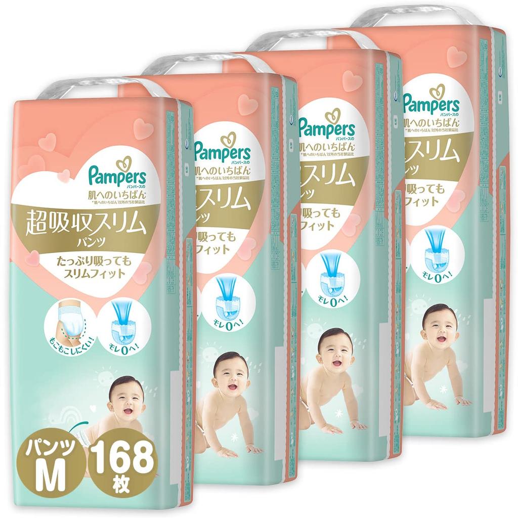 M Pampers Diaper Super Absorbent Slim Pants 168 Pieces Pieces X 4 [Pants Size] (6~12kg) (42 Packs) [Case Item]