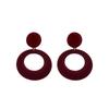 Light Luxury Retro Burgundy Velvet Earrings Hong Kong Style Geometric Round Circle Plush Earrings Femininity Stud Earrings