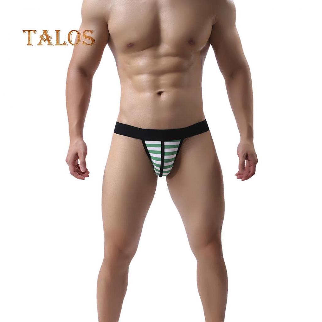 TALOS Pruhované sexy spodní prádlo s otevřeným zadkem Jock Straps Kalhotky Tanga Spodní kalhotky se středním vzestupem