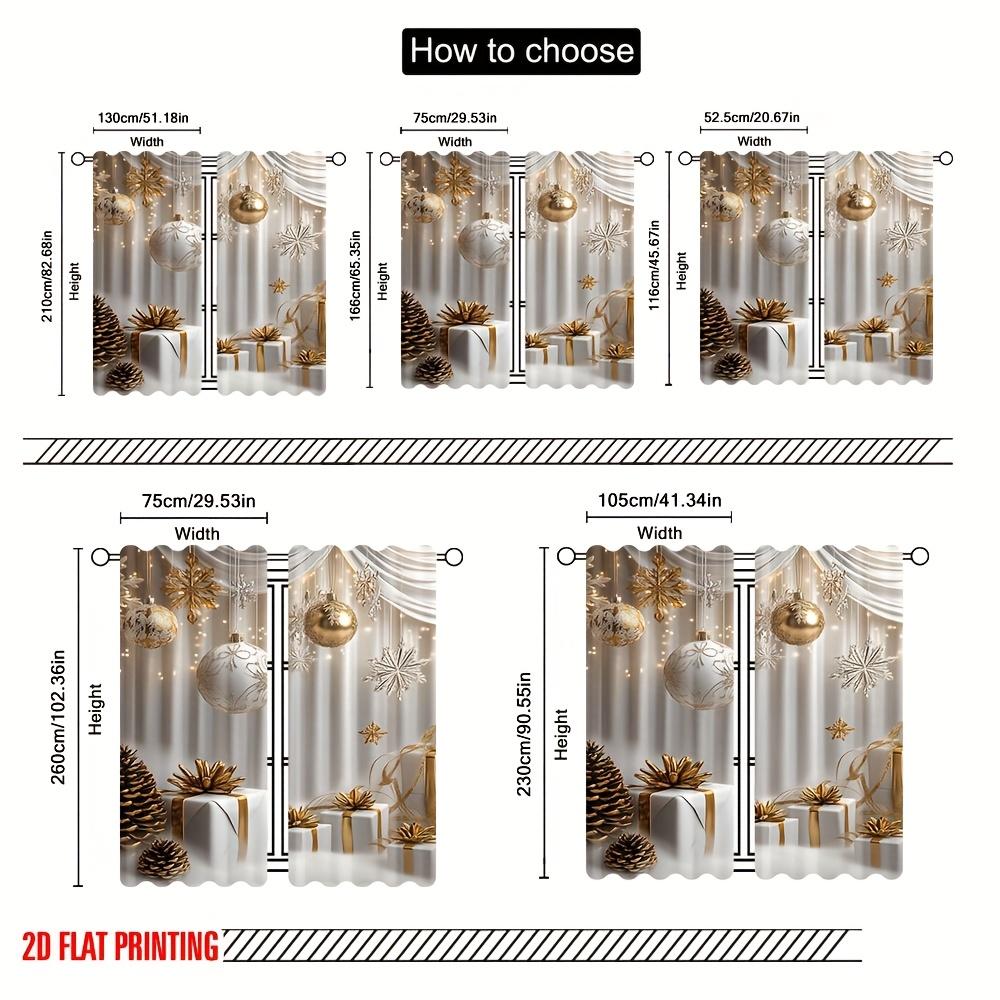 2pcs Elegant Gold Glitter Snowflake Print Sheer Polyester Curtains – for Living Room   Bedroom   Office   Kitchen & Christmas Decor