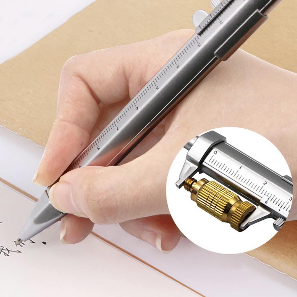 5Pcs Vernier Caliper Pen 0-100mm Black/Blue Gel Ink 1.0mm Ballpoint Pen Measuring Tool Multifunctional Measuring Ruler