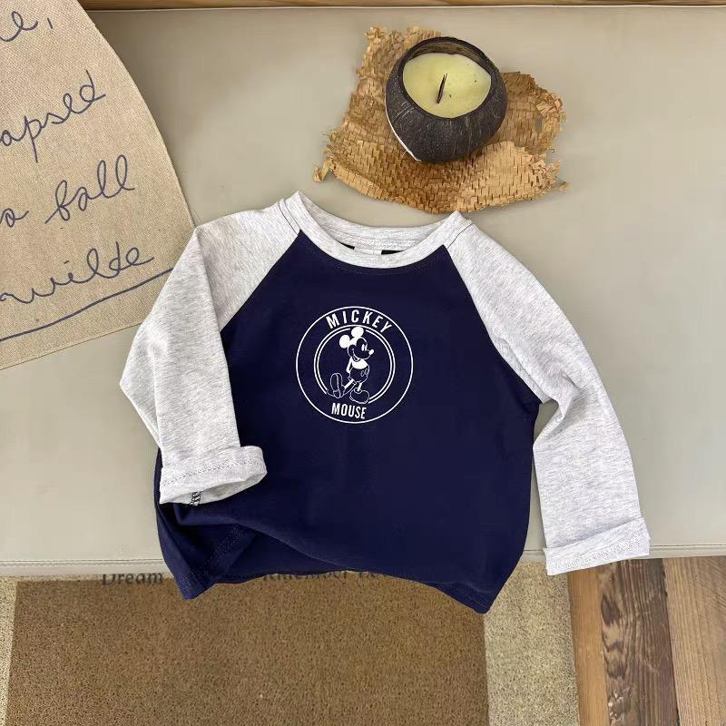 Kids Cotton Long Sleeve Block T Shirt Boys Girls Cute Cartoon Top Spring Autumn Casual Wear