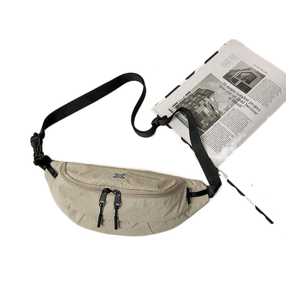 

Color Contrast Sports Chest Bag Nylon Men Waist Bag Casual Crossbody Dumpling Bag Travel бежевый