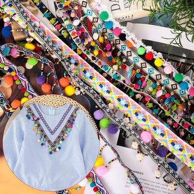 1yard Dress Costume Fabric Sewing Pompom Ribbon Bohemia Embroidered Tassel Lace Trim