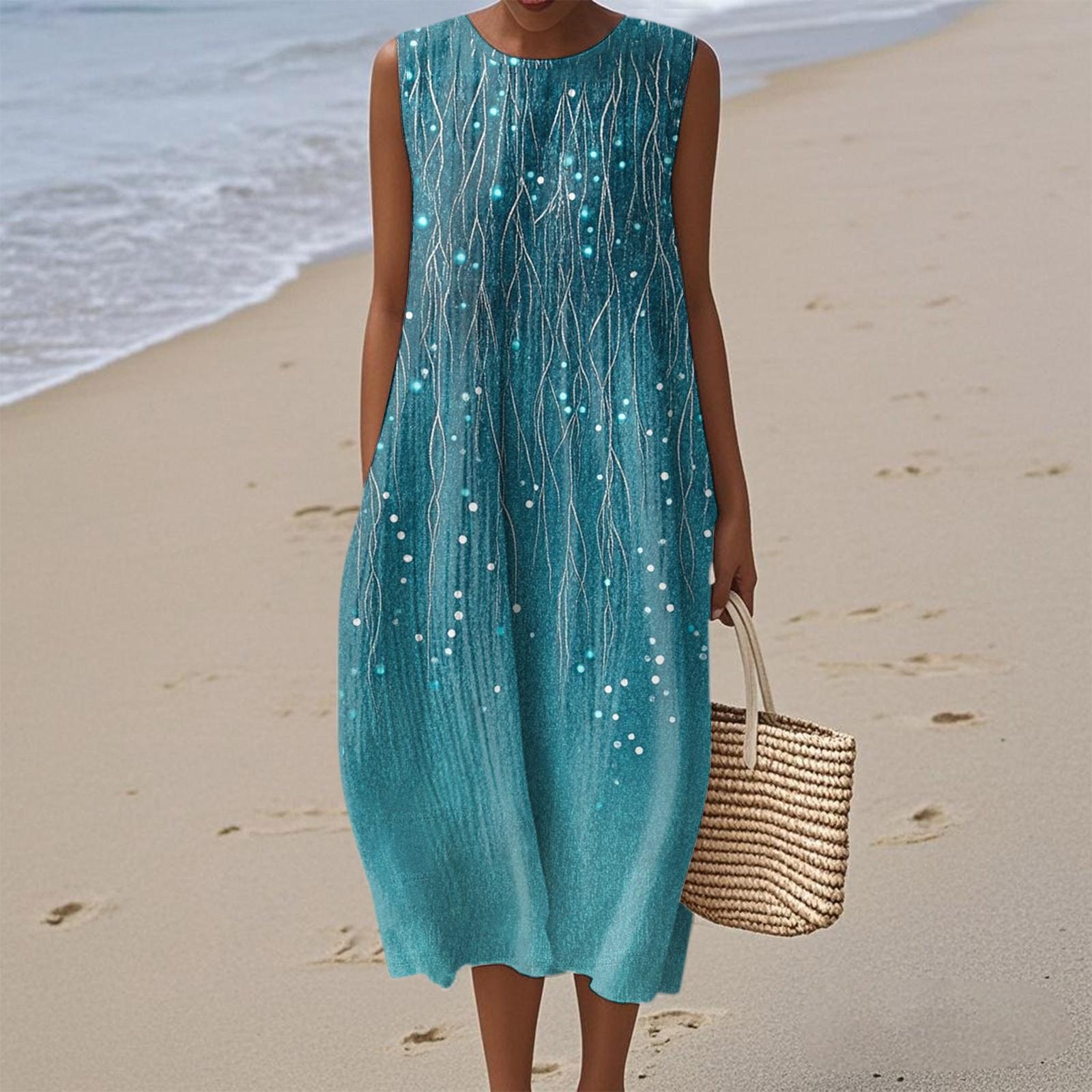 

Женское модное повседневное платье без рукавов с круглым вырезом и цветочным принтом, элегантное, темпераментное XXL темно-синий