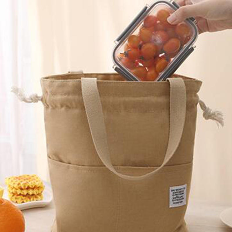 1pc Drawstring Canvas Insulated Lunch Bag Aluminium Foil Thermal Bento Box Tote Cooler Handbags For Office Outdoor Picnic