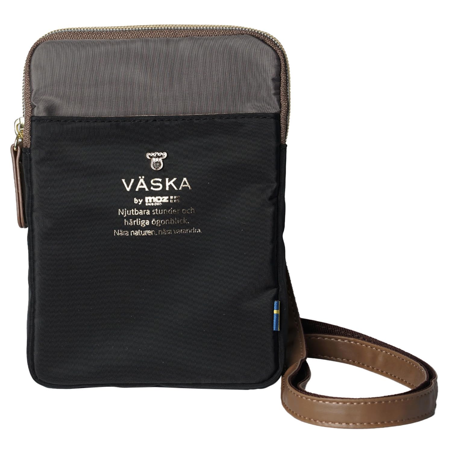 Сумка через плечо VASKA by moz для женщин, криминальный дизайн, с молнией, для смартфона, кошелька и ремнем через плечо, легкая, вертикальный дизайн, дизайн с лосем, скандинавский