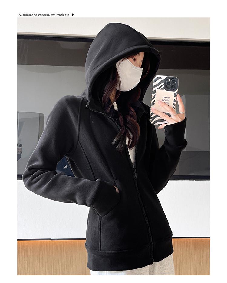 Women's Slim Fit Polar Fleece Hoodie - Double-Faced, Thickened Sports Cardigan for Autumn & Winter