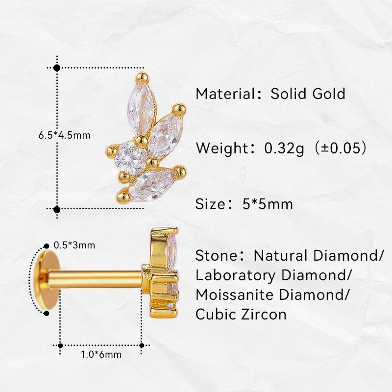POENNIS 14KT Solid Gold Clear Crystal Helix Ear Piercing Labret with Lab-grown Diamond Diath Tragus Gold Stud Earring for Women