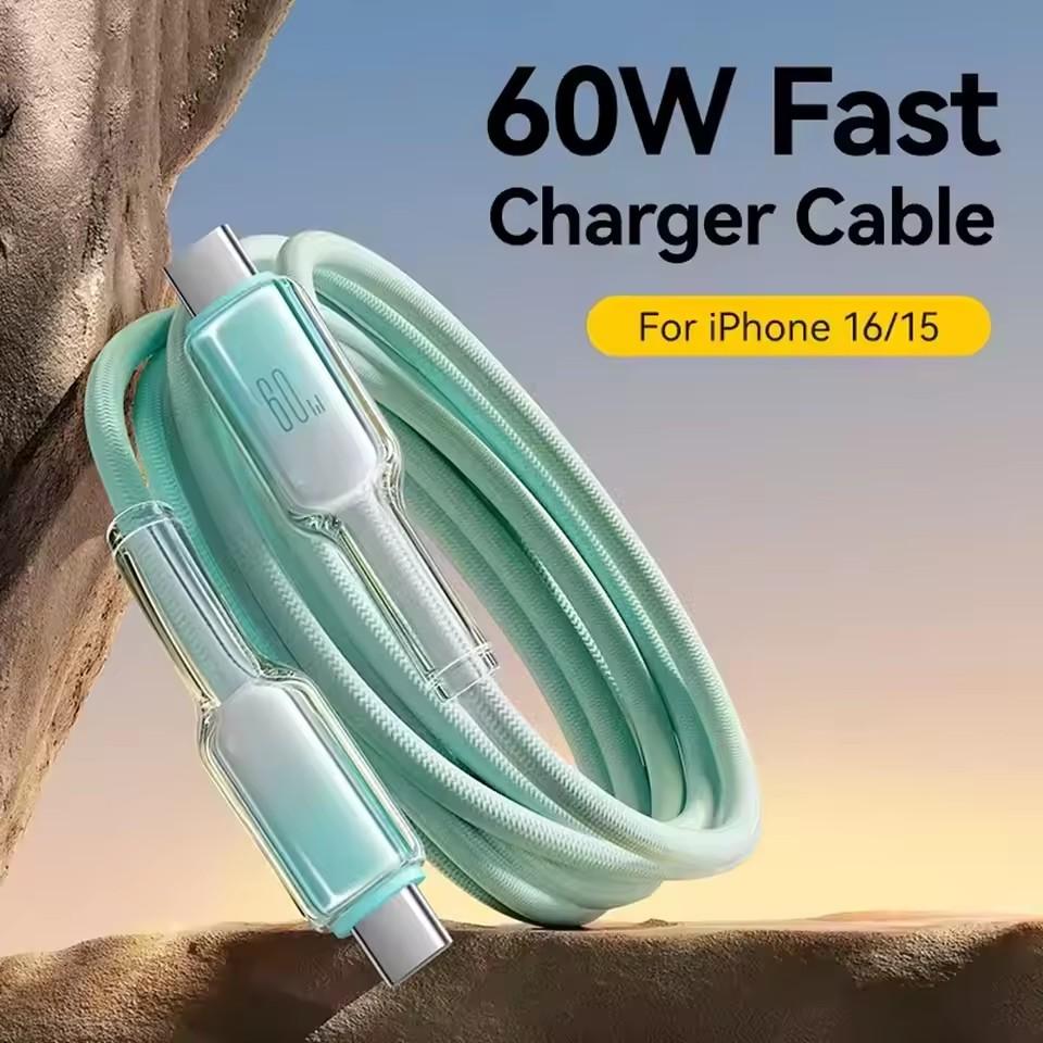 PD 60W USB Type C to Type C Cable Fast Charging Data Cord For iPhone 16/15 Huawei Samsung Xiaomi USB-C Charging Cord 1M/2M