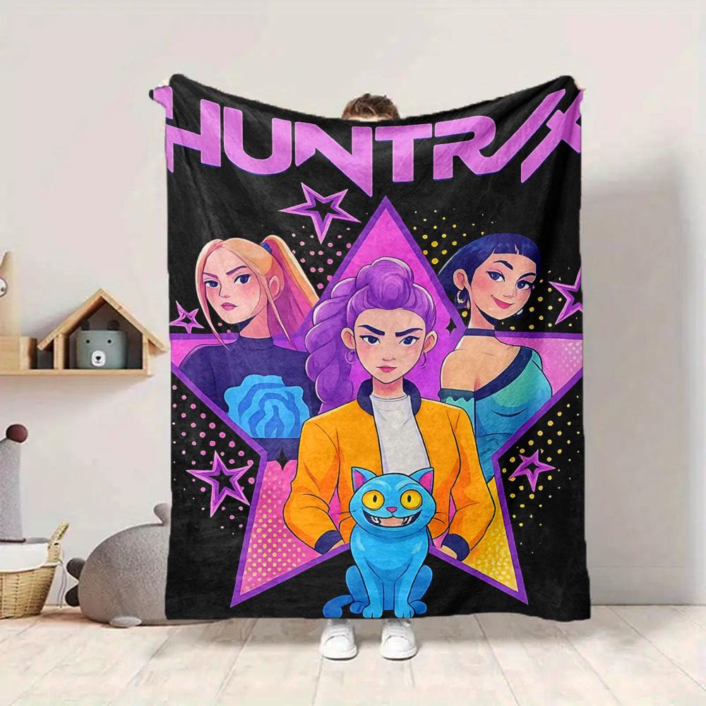 1PC Huntrix, K POP Blanket Soft Warm All Season Throw for Sofa, Bed, Car, Office Vibrant Colorful Design, Durable & Cozy Gift