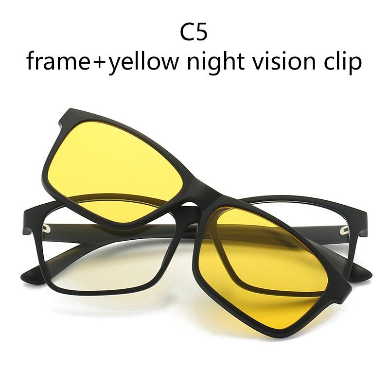 6 In 1 Polarized Clip Optical Magnetic Sunglasses Clip On Magnet Prescription Myopia PC Glasses -0.5 TO -6.0 Square Frame