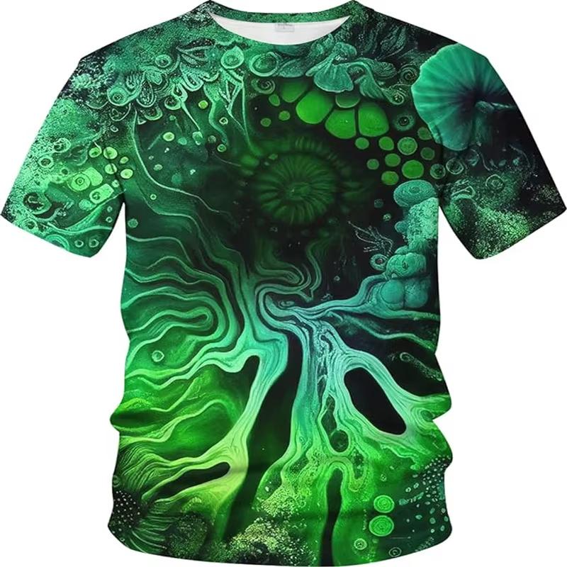 Printed Splash-Ink Graffiti T-Shirt For Men Colorful Pattern T Shirts Summer Harajuku Casual Personality Round Neck Tees Tops