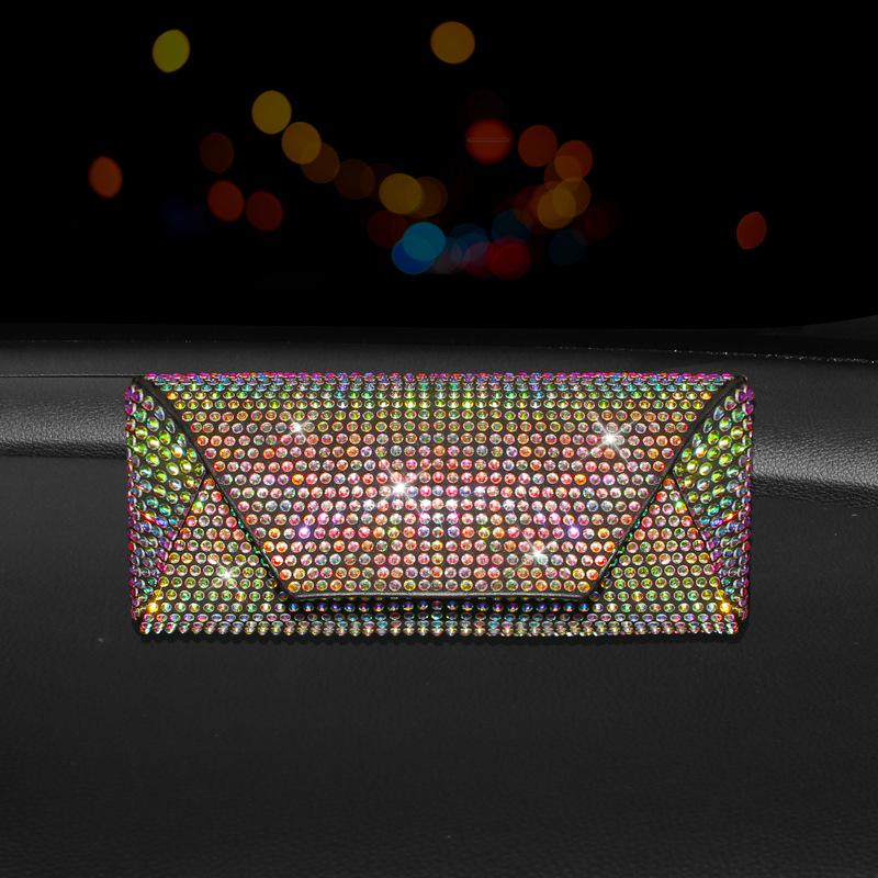 

Роскошный автомобильный футляр для очков со стразами, автомобильная консоль, подлокотник, ящик для хранения, органайзер для очков, солнцезащитных очков, автомобильные аксессуары