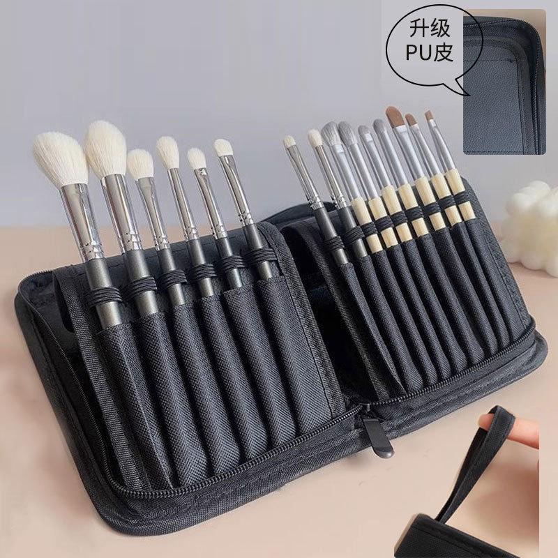 15 Slots Folding Cosmetic Brush Case with Zipper Women Cosmetic Brushes Storage Bag Female Travel Makeup Tools Holder Organizer