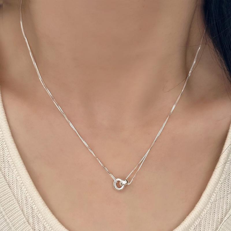 Fashion Double Layered  Color Necklace Punk Simple Smooth Linked Ring Circles Geometric For Women Girl Fine Jewelry Gift