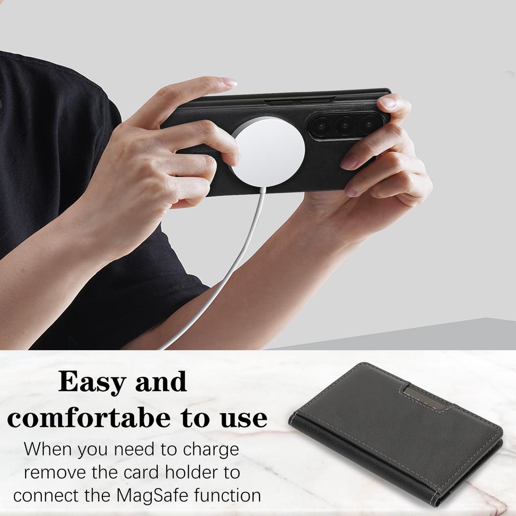 For Samsung Galaxy Z Fold7 5G Kickstand Case Bi-fold Card Bag PU Leather Coated TPU Cover Magnetic Case