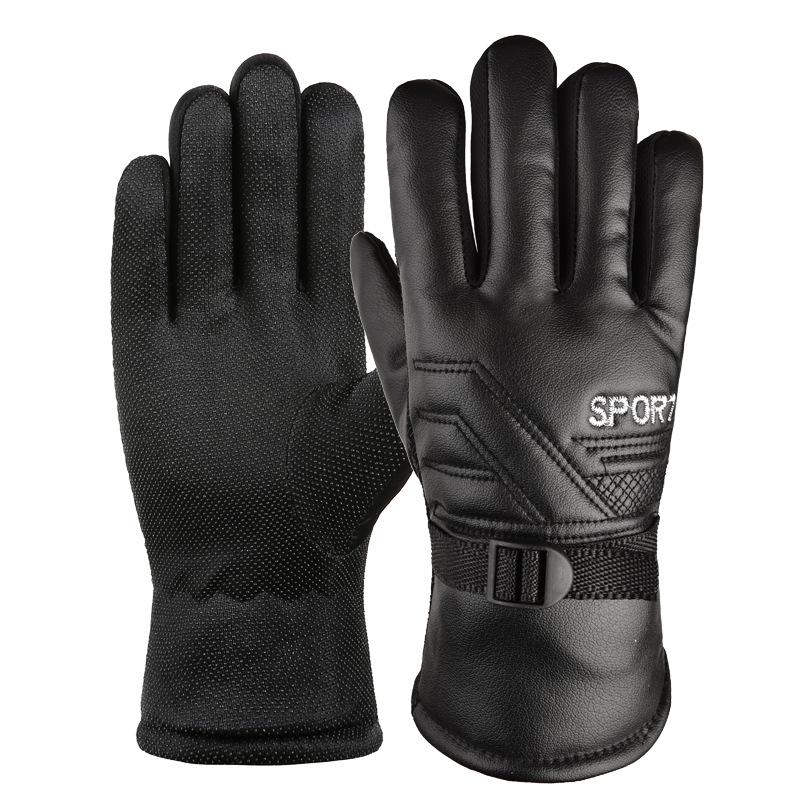 Winter thermal gloves men's thickened velvet non-slip, windproof, waterproof and cold-resistant outdoor cycling motorcycle ski leather gloves