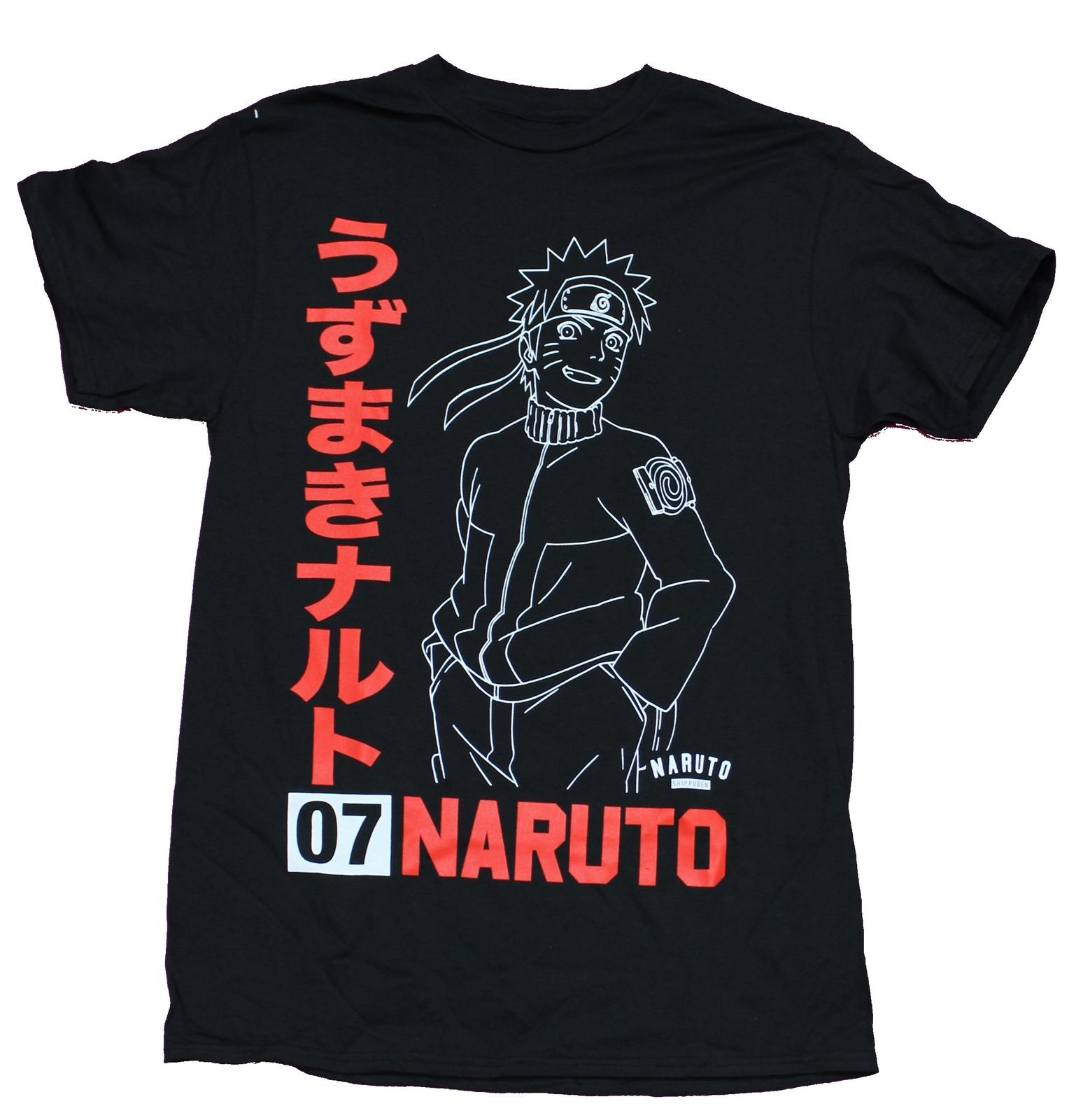 Naruto Shippuden Adult New T-Shirt - White Outline of Naruto Red Kanji & Name XXL