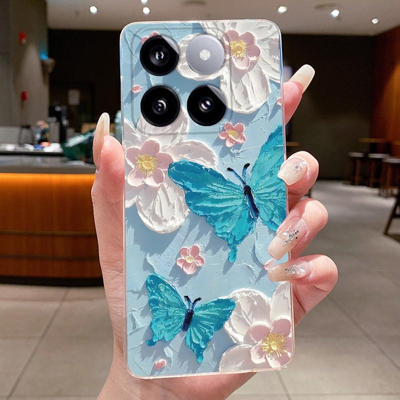 For Xiaomi 14T / Xiaomi 14T Pro Case Clear Luxury Fashion Butterfly Flower Soft TPU Silicone Casing Cover Transparent Phone Case