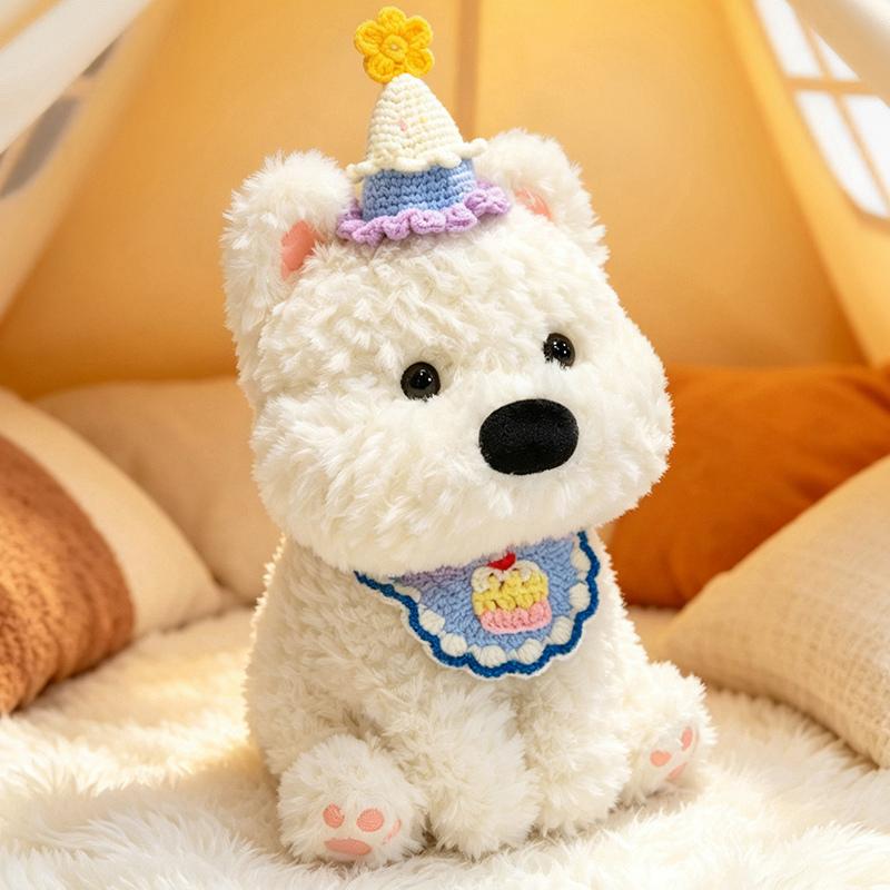 Kawaii Flauschiger Weißer West Highland Terrier Plüschtier Weiches Welpen Plüschtier Gefülltes Lebensechtes Hunde Tier Beruhigungs-Puppe Geschenk 38cm